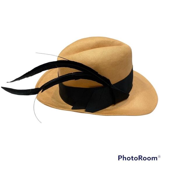 Vintage Adolfo II Fedora Style‎ Hat with Feathers and Hat Band display picture 3